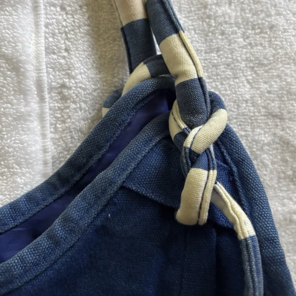 Hurley Canvas Hobo Bag Womens OS Navy Blue Embroidered Logo Striped Straps Surf
